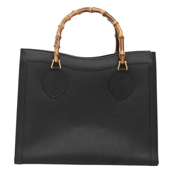 GUCCI Bamboo Hand Bag Leather Black Gold 002 - Picture 2 of 16